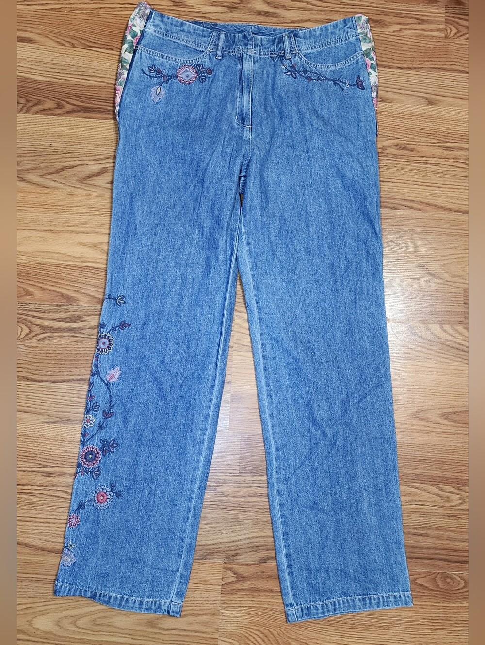 VTG Y2K Rare J. Jill Embroidered Floral Side Panel Jeans Women’s 8 Made in Macau